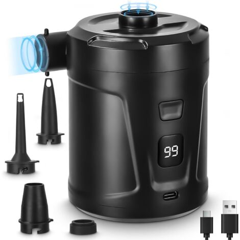 Pompe à air électrique, Gonfleur Dégonfleur Électrique, Batterie Rechargeable 5200 mAh, Gonfleur Matelas Gonflable avec 3 Buses d'air, Gonfleurs Rapide pour Bateau Pneumatique/Matelas Pneumatique (1/5)