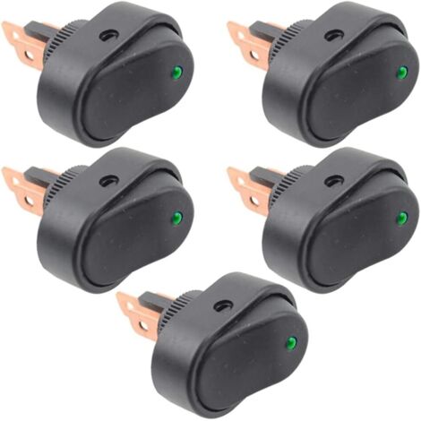 Lot de 5 interrupteurs à bascule étanches à LED 12 V 30 A SPST à 3 broches marche/arrêt pour voiture, bateau, LED verte marine (1/5)