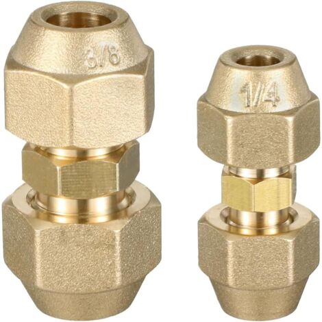 2 PCS raccords doubles cuivre 1/4" & 3/8" pour climatisation double mamelon, raccord de tuyau en cuivre AC sans soudure, avec écrou de raccordement pour climatiseurs sanitaires