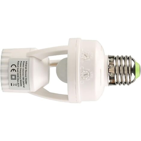 Douille Detecteur De Mouvement, Douille d'ampoule E27 avec Ampoule Detecteur De Mouvement E27 Délai de 10 à 300 Secondes 100-240 V Prise Detecteur De Mouvement,Éclairage intelligent pour la maison