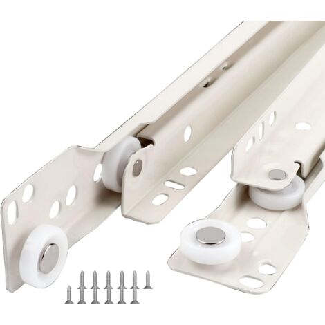 Glissières Guidage De Tiroir 250 350 400 550mm Rails À Rouleaux Coulisses Pour Tiroirs Meuble Armoire Cuisine, En Métal Robuste, 1 Paire Blanc Rail Coulissant Charge Lourde 50Kg