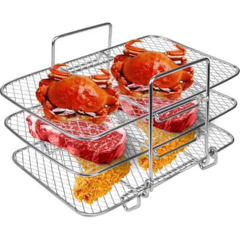 Grille pour Friteuse à air Multifonction Trois Couche Empilable Compatible avec Friteuse, Accessoire pour Air Fryer en Acier 304