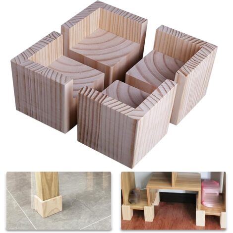Lot de 4 Élévateurs de Meubles Rehausseurs de Meubles en Bois, Lit de Bureau Riser Meubles Pieds de Levage Pieds jusqu'à pour Table de Bureau lit