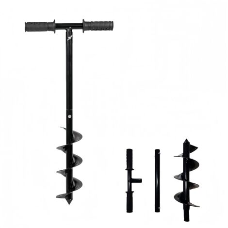 Tarière de poteau de clôture, perceuse manuelle de 10 x 60 cm avec poignée antidérapante, tarière réglable pour plantation de poteaux, plantation de bulbes, trou de parapluie, mélange d'engrais