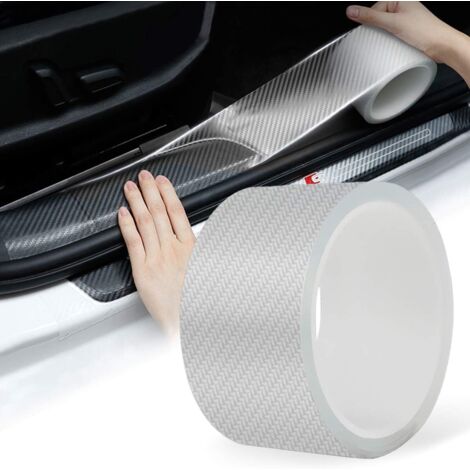 Protection de seuil de portière de Voiture en Fibre de Carbone 5D Film de Protection Autocollant pour portière de Voiture/Pare-Chocs Avant et arrière/Protection de seuil (5cmx10m, Transparent) (1/5)