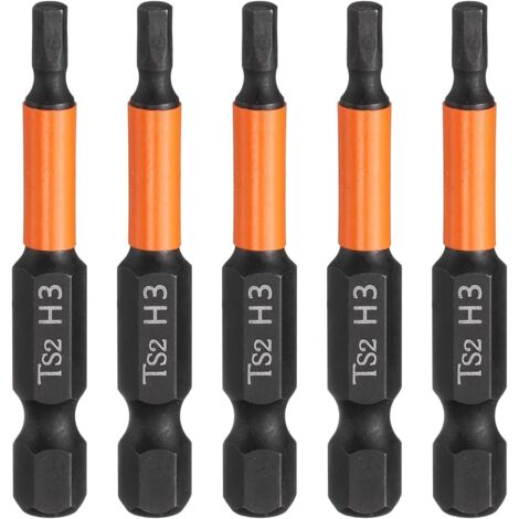 sourcing map Lot de 5 forets à tête hexagonale 3 mm (H3) métrique 6,35 mm Tige hexagonale 50 mm de long en acier S2 pour visseuses à percussion magnétiques Embouts de tournevis hexagonaux