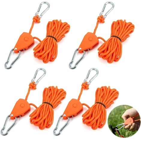 4 Pièces Corde Robuste Cliquet,4 m Réfléchissant Corde à Cliquet,4 mm Corde Tente Camping,Corde à Cliquet avec Crochets Réglable,Tendeur de Corde à Cliquet Réfléchissante pour Tentes, Auvents (1/5)