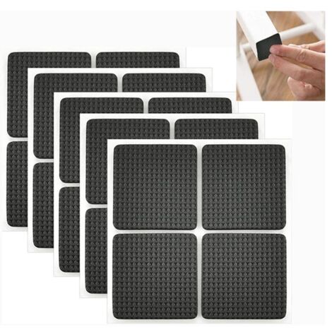 24pices Patin Antiderapant Caoutchouc Tampon Caoutchouc Adhesif Patin Feutre de Chaise Anti Bruit Tampon Pied de Chaise Carr ,Meubles Adhsif pour la Protection des Carreaux, Tables, 4 x 4cm (Noir) (1/5)