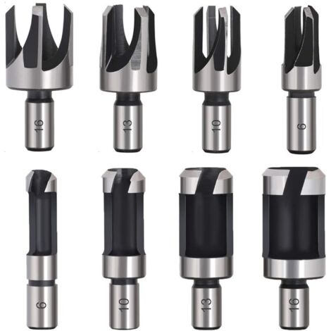 Tourillon Bois 8PCS HSS Foret Bois Fraise Bouchonner Bois outil de coupe bois Mches des Bouchons Wood Plug Cutter Drill Bits 6mm /10mm/13mm/16mm Petite Fraise Bois Pour Perceuse (1/5)