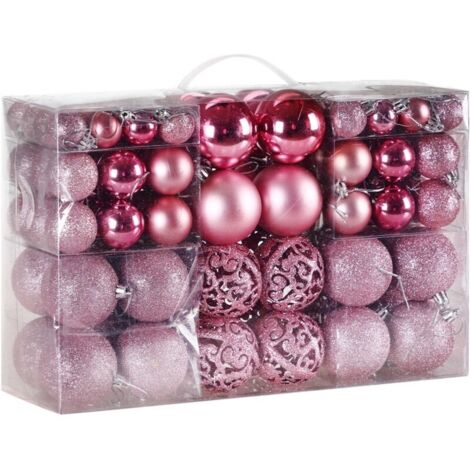 Lot de 100 boules de Noël en plastique robuste Décoration de Noël intérieur extérieur Décoration pour sapin Rose (1/5)
