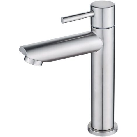 Robinet Salle Bain Eau Froide Uniquement avec Bec Hauteur 18 cm, Robinet Lave Main Eau Froide en Acier Inoxydable, Robinet Lavabo Eau Froide pour WC (1/4)