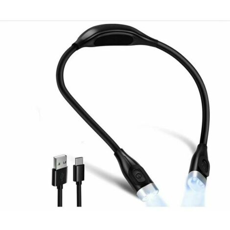 Lampe de lecture LED flexible pour le cou, lampe de lecture rechargeable 4 LED 3 couleurs, protection des yeux, avec flexible extra long (noir)