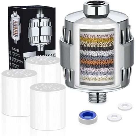Filtre de Douche Chlore, 20 Niveaux de Filtre de Douche, Filtre Anticalcaire Douche, Filtre de Douche, Filtre d'eau de Pommeau de Douche pour l'élimination du Chlore et des Métaux Lourds (1/4)