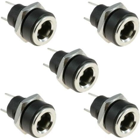 DC 5,5 mm x 2,1 mm DC Power Jack Socket 2 Bornes Type Femelle Panneau Mount Connecteur Noir 5pcs 3A DC Socket Charge Alimentation Adaptateur Fiche Adaptateur Fileté Écrou (1/5)