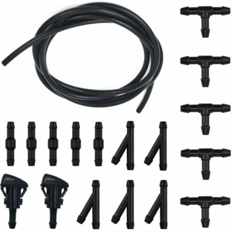 Durite Lave Glace, Kit de Tuyau Essuie Glace, 5M Tuyau de Liquide de Lave-Glace, avec raccord de tuyau 15 Pices + 2 Pcs Buse (1/4)