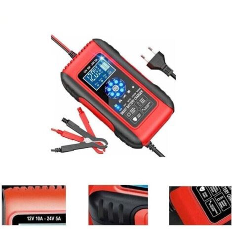 Chargeur de Batterie Intelligent 10A 12V/24V pour Voiture Moto avec Écran LCD Fonction Réparation Automatique pour Batteries AGM Gel SLA LiFePO4 (1/4)