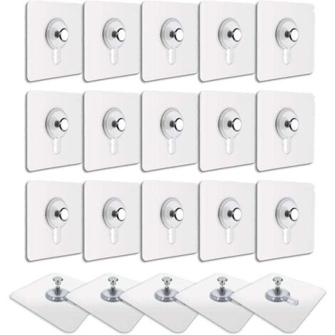 20 Pcs Accroches Tableau sans Percer, Fixation Cadre sans Percer, Accroche Cadre sans Percer Adhesif Imperméable Amovible Autocollant Anti-trace, Crochet Tableau Adhésif Transparent (1/5)