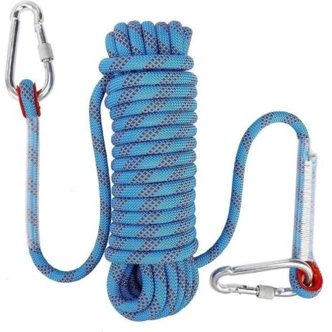 Corde d'escalade avec Mousqueton de Sécurité Statique 10mm Corde d'alpinisme Polyester Sauvetage pour Randonnée Alpinisme Montagne 10M