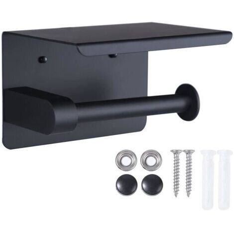 Porte-papier hygiénique, porte-papier hygiénique mural, avec support de rangement pour téléphone portable (noir) (1/3)