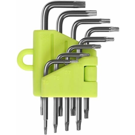 Clés Torx Coudée, Kit de 8 Pièces Clés Allen, Tournevis Etoile T5 T6 T7 T8 T9 T10 T15 T20, Ensembles de Clés Outillage à Main Hexagonales