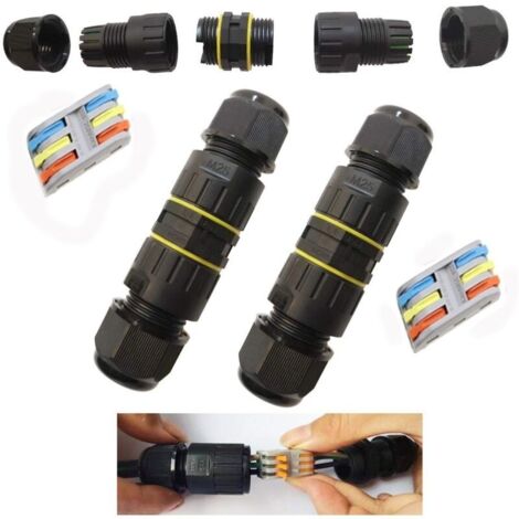 Boîte de Jonction de Plein Air IP68 Imperméable Connecteur de Câble électrique Boîtier de Raccordement 3 Voies Connecteurs Boîte pour Câble 9 à 12mm (2Pcs), Nylon