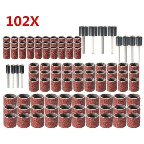 102 Pièces Caoutchouc Tambour De Ponçage avec Boîte Gratuite, Comprenant 90 Pièces Bandes de Ponçage et 12 Pièces Tambour Mandrin pour Dremel Outils Rotatifs (1/5)