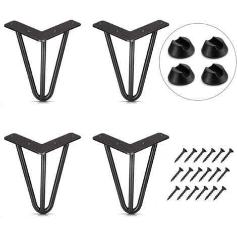 Lot de 4 Pied de Table 10cm Pied Meubles DIY pour Table à Manger Basse Bureau Noir + Protège Pieds et Vis (1/5)