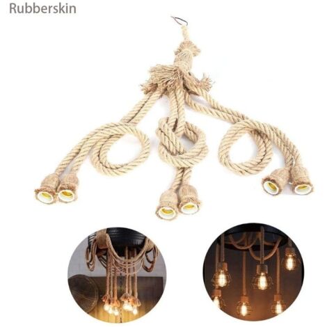 Corde Chanvre Ampoule Porte-Corde, E27 Base de 1m Chanvre Corde Électrique Fil de Bricolage Pendentif Lampe Décorative avec 6 Titulaire pour rétro ampoule Edison (1/5)