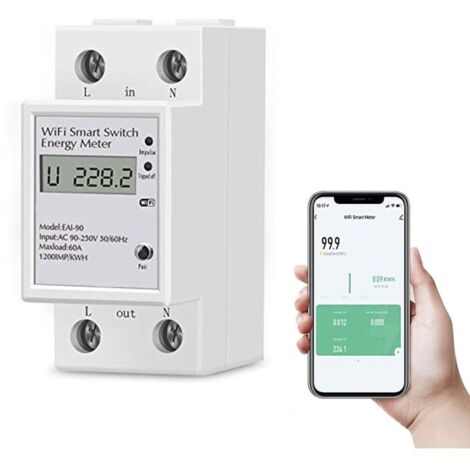 Compteur d'Énergie Numérique Monophasé AC 63A 220V WiFi Compteur électrique Monophase Wattmètre à Rail DIN Mesure Consommation Electrique, Disjoncteur, Convient à la Maison, l'appartement (1/5)