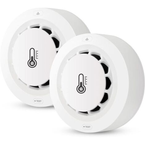 Détecteur de fumée WiFi, 1 Pack Capteur de température et humidité, thermomètre sans fil hygromètre, Tuya/Smart App, Alarme Incendie, pour la surveillance à distance et Smart Home (1/5)