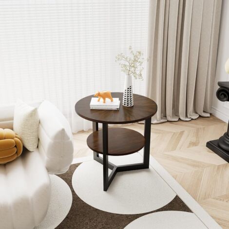 PADMA HOUSE Round Large End Table with 2-Tire Storage Shelf, Farmhouse ...