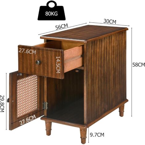 PADMA HOUSE 2 Set Narrow End Table with Drawer & Storage Cabinet ...