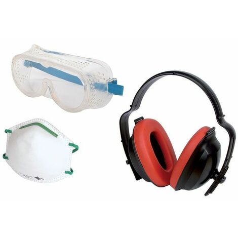 Wolfcraft Kit de protection - masque anti-poussière FFP1, lunettes masque, casque antibruit - 4871000