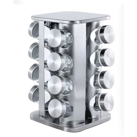 Rotating spice rack - 16 jars - Stainless steel - 360 degrees ...