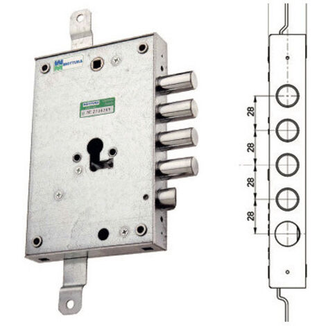 Cerradura para puerta blindada izquierda de triple distancia de 28 mm – 85.571/28SX – Mottura