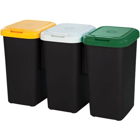 Tontarelli Set 3 papeleras reciclaje, 75L en total, plástico, 79x33x48 cm, Negro (1/5)