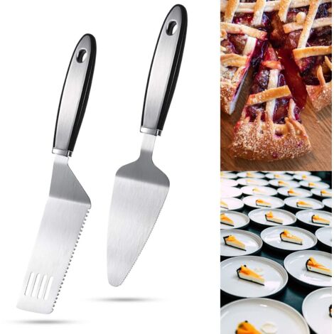 Ensemble de deux ustensiles de service en acier inoxydable : coupe-gâteau, spatule dentelée, coupe-pizza, coupe-dessert (1/5)