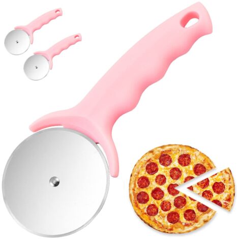 Roulette à pizza, 2 pièces en acier inoxydable rose, lame à pizza ultra-tranchante. (1/5)