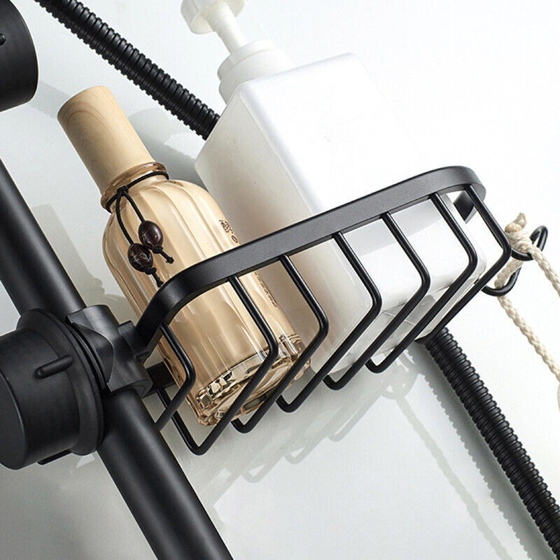 Etagere De Douche Sans Percage Noir Télescopique En Acier Inoxydable