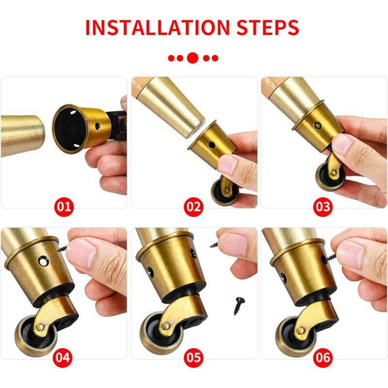 Roulettes Pivotantes Pour Meubles - Lot De 2 En Laiton - Installation Facile - Pour Canapé, Table, Chaise - Capacité De Charge élevée - 4