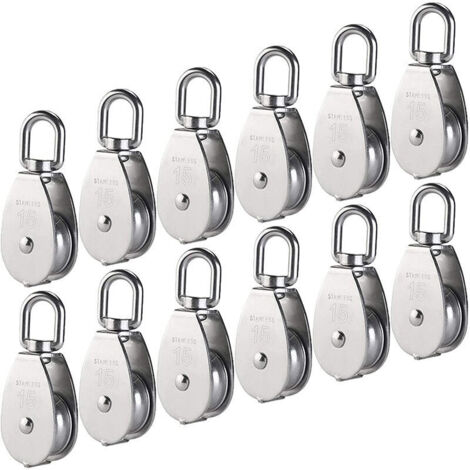 Poulie Levage Charge 35kg Rotation QWORK 2 Poulies Doubles M15 En Acier Inox 304 - Poulie De Levage Pivotante 360° - Charge Max 35kg Poulie M15 Inoxydable