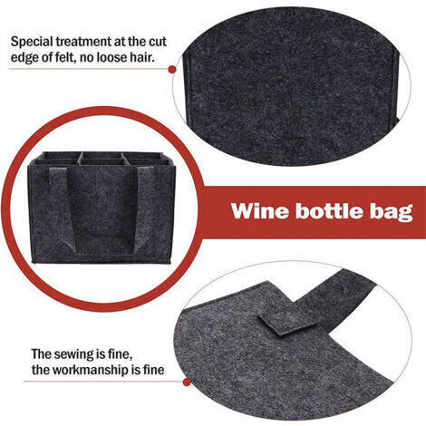 Sac à Vin En Feutre - Lot De 2, 6 Bouteilles Chacun - Séparateurs Amovibles, Poignée - Pour Pique-nique, Fêtes