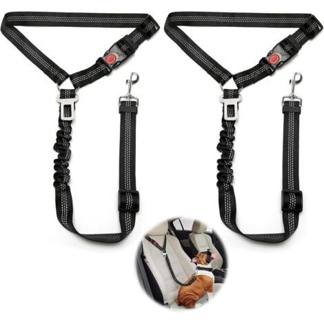 Ceinture De Sécurité Voiture Pour Chien Pro Noir - Mousqueton Amélioré - Élastique Anti-Choc - Pour Chiens Petits, Moyens Et Grands