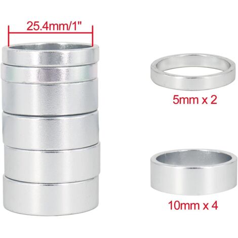 Set De 6 Entretoises PLATT – 2x5 Mm + 4x10 Mm, Alliage Alu, Pour Tube 25,4 Mm, Vélo