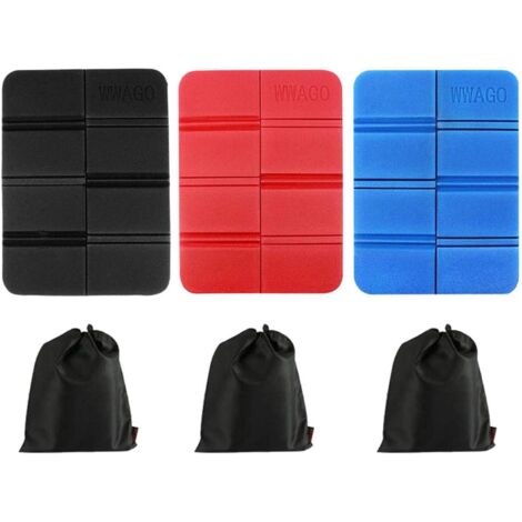 Tapis Pique-nique Pliant étanche Lot De 3 – Coussin Mousse XPE Bleu Noir Rouge – Compact 38x27 Cm Déplié, 14x8 Cm Plié – Idéal Rando, Camping, Plage – Outdoor Living