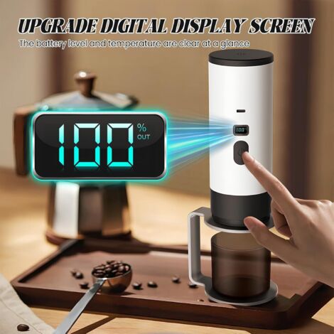 Oamger Machine a Cafe Portable 3 en 1, USB Cafetières à Capsules de Voyage, 72W CafetièRe Portable, 12V Expresso CafetièRe Rechargeable, Avec Écran LED, Pour Bureau Camping Voiture Voyage (Kaki