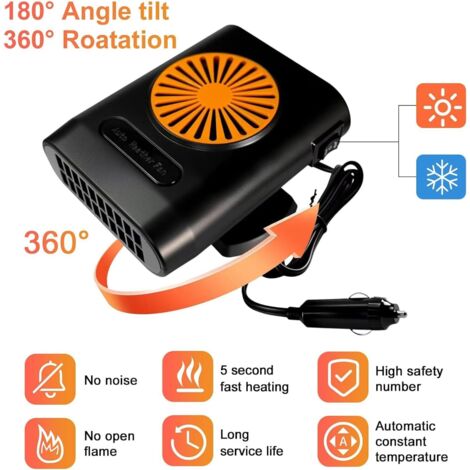Chauffage Voiture 2 En 1, 12V 200W Chauffage Rapide Portable Rotatif A 360 Degres Avec Prise Allume Deshumidificateur De Pare Brise Chauffage Rapide 97984486