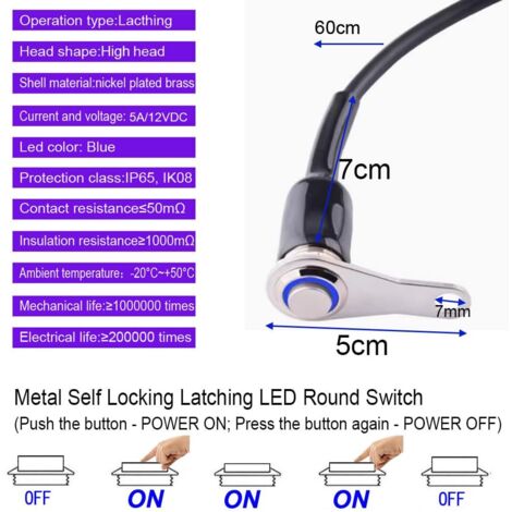 Interrupteur Moto LED 5A/12V étanche - Bouton Marche/arrêt Verrouillable Pour Guidon