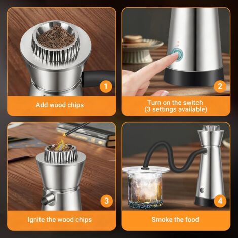 ZAANU Pistolet à Fumée Pour Cocktails - Machine à Bulles De Fumée Portable USB, Infuseur Pour Boissons Et Aliments