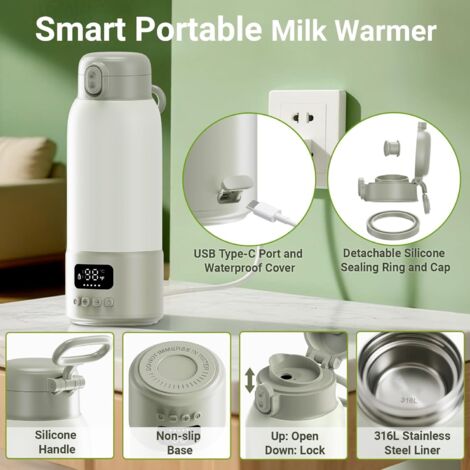 Chauffe-Biberon Portable Sans Fil Rechargeable - Chauffage Rapide Lait Maternel 3-5 Min, 6 Températures, Batterie 5200mAh Pour Voyage Bébé